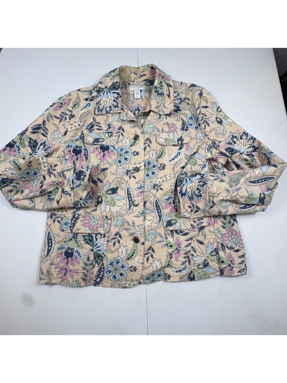 Botanical Floral Jacket Womens Petite Medium‎ Cottagecore Grandmacore Layering